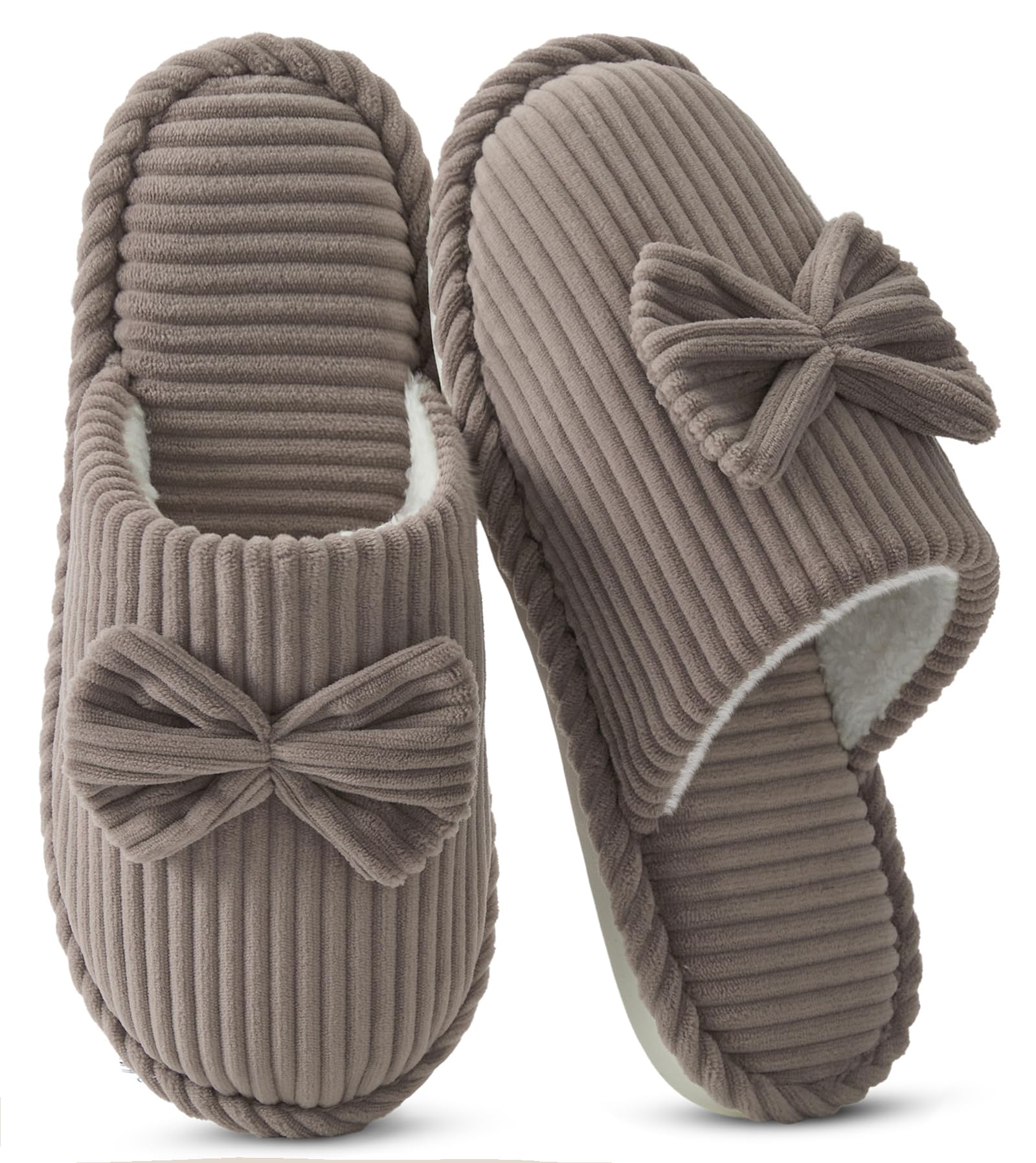 Coswind Pantofole Donna Invernali Calde con Memory Foam Ciabatte da Casa | Fiocco e Velluto a Coste Slippers, Morbide & Comode, Antiscivolo, Interno/Esterno