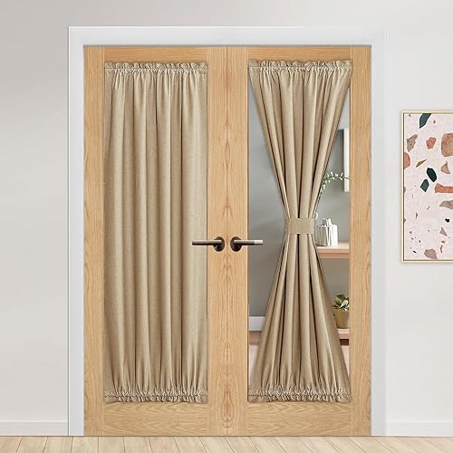 Miniatura 8 de NICETOWN Cortinas de puerta con luz lateral de 72 pulgadas de largo para ventanas laterales, lino que protege la privacidad, 100% opacas, paneles de