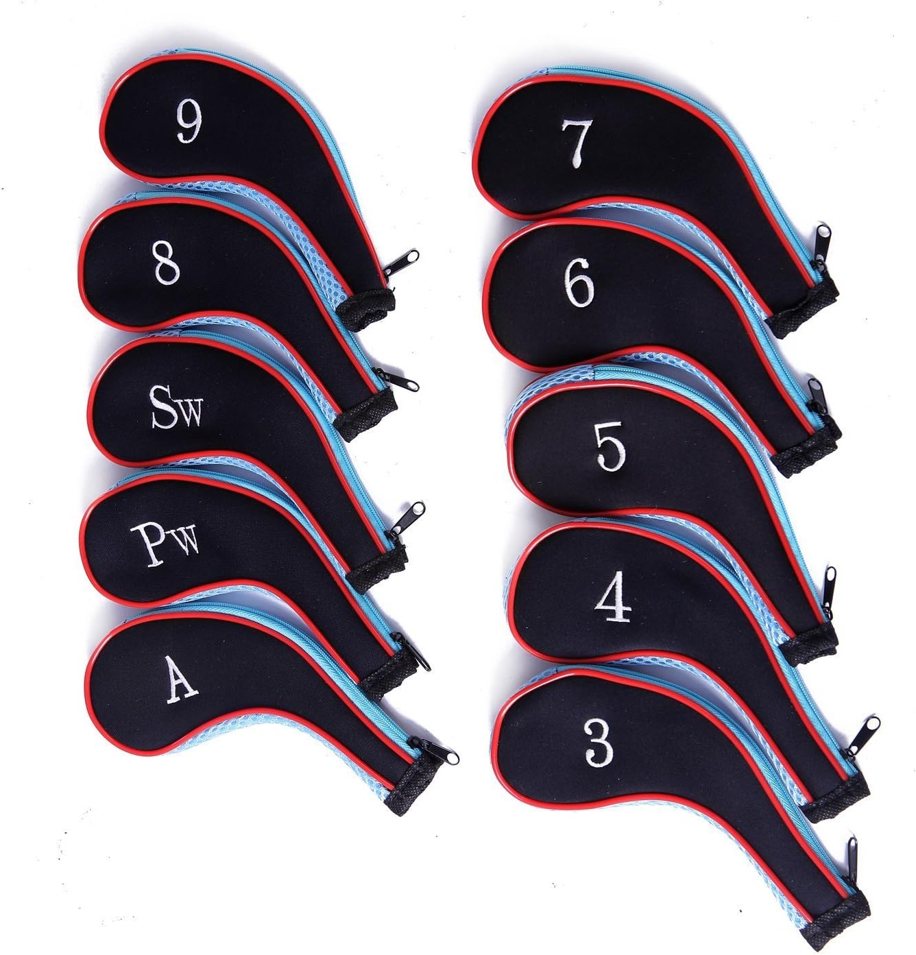 HISTAR Golf Long Neck Neoprene Durable Zippered Zipper Iron Head Covers Headcovers 3-SW (Pack of 10)