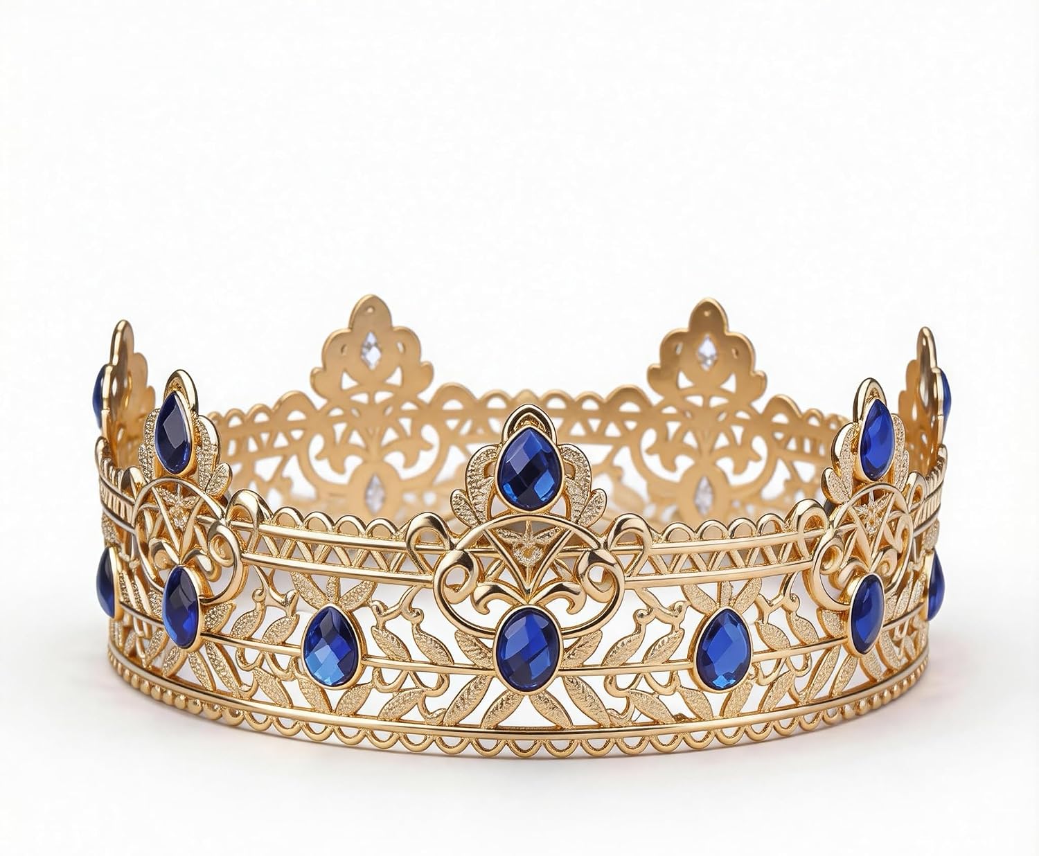 Men's Golden Full Round Diamond Crown, Retro Baroque Tiara for Wedding, Prom, Party & Formal Occasions