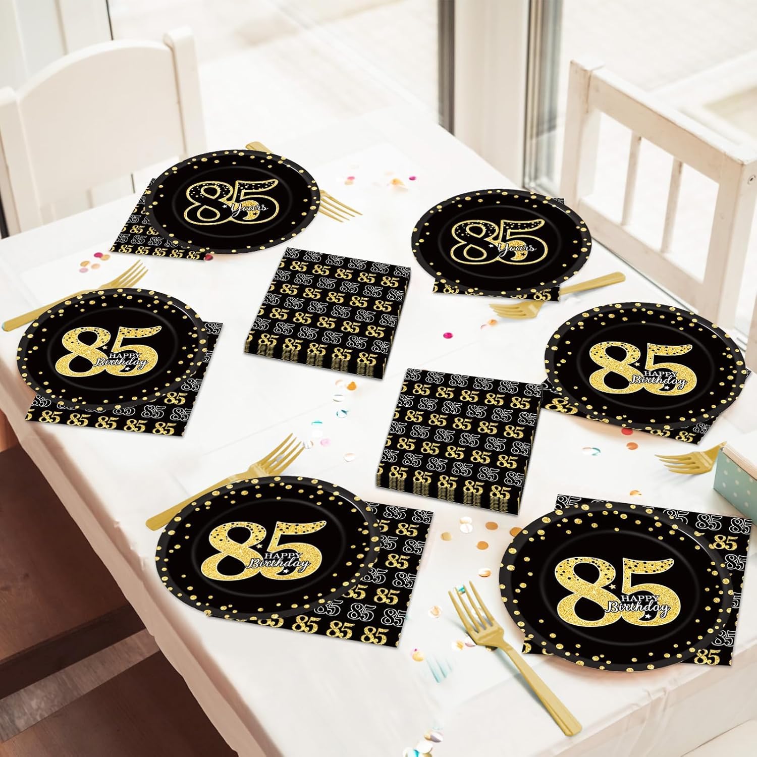 96 Pcs 85th Birthday Party Supplies - Tableware Plates, Cheers to 85 Years Table Decorations, Dinnerware, Happy 85th Birthday Party Favor for 24 Guests - Image 6
