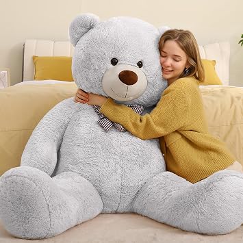MorisMos Giant Teddy Bear 140cm, XXL Grey Teddy for Girlfriend, Big Cuddly Soft Bear, 1.4m Large Fluffy Teddy Massive Plush Toy Gift for Kids Wife Birthday Mothers Day Decor