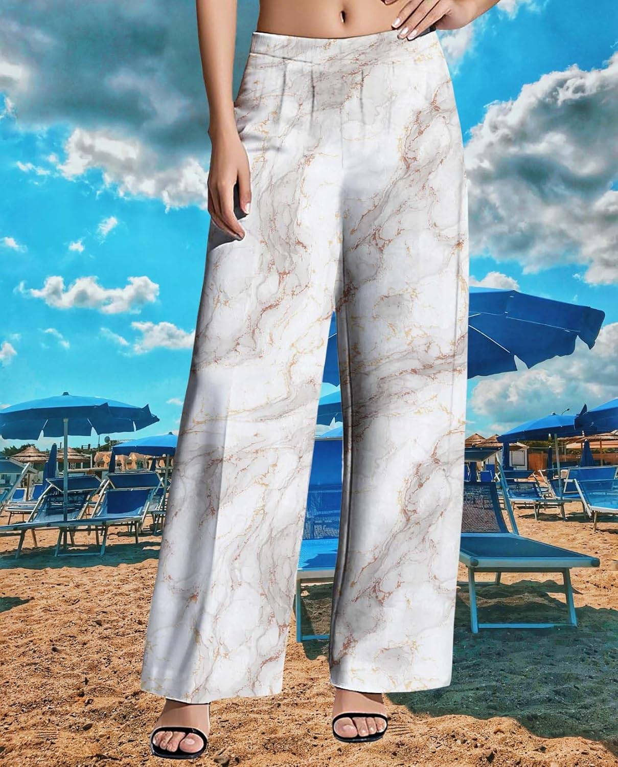 Womens High Waisted Pants 2025 Summer Wide Leg Oversize Pattern Print Loose Fit Beach Vacation Lounge Sweatpants - Image 6