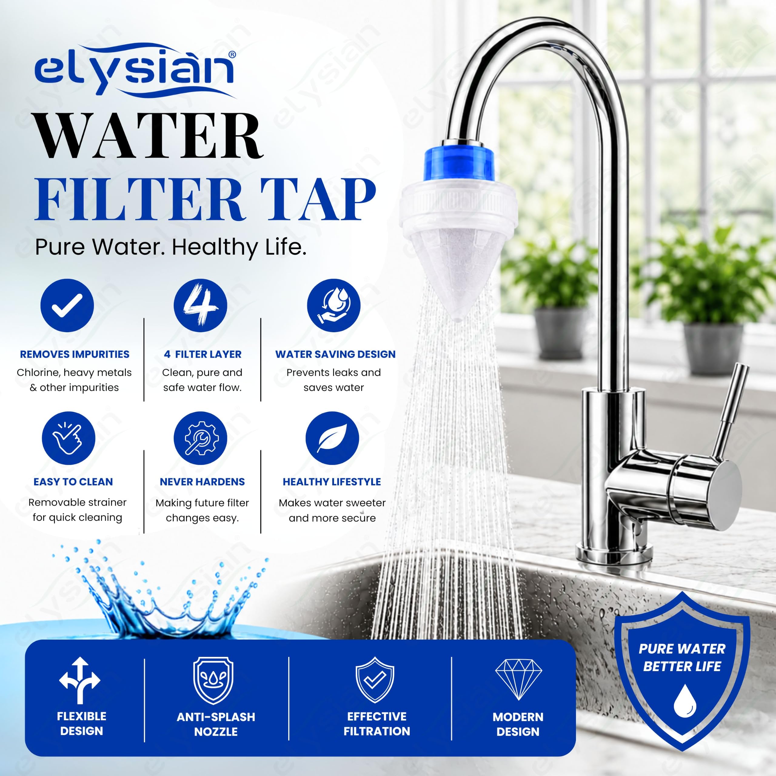 Elysian Water Filter Tap Head - 3 Modes, Softens Water -2 Elysian Water Filter Tap Head - 3 Modes, Softens Water -2