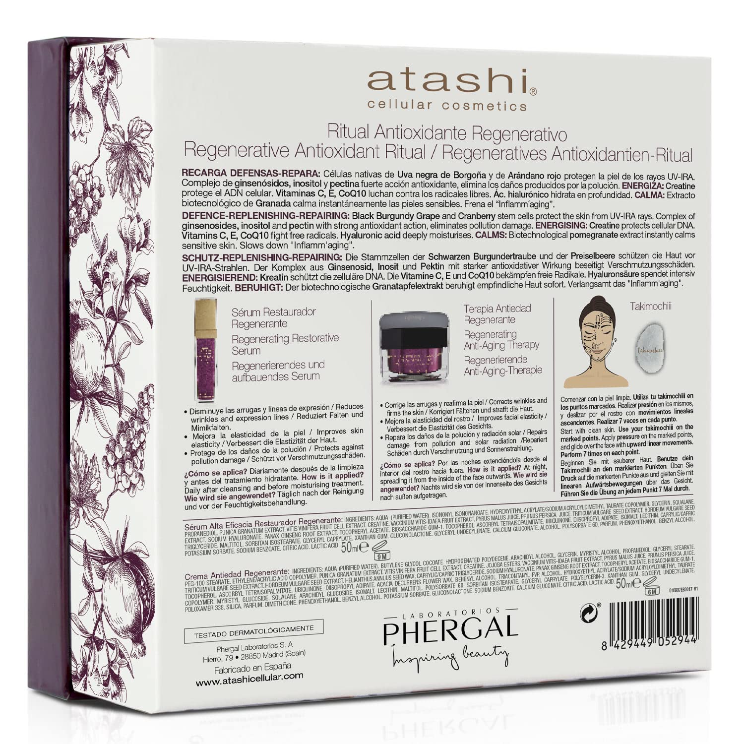 Atashi | Set di Bellezza Ritual Antiossidante Rigenerativo | 50 ml + 50 ml | Siero Restauratore Rigenerante + Crema Anti-età Rigenerante + Pietra di Giada | Vitamine C, E e CoQ10
