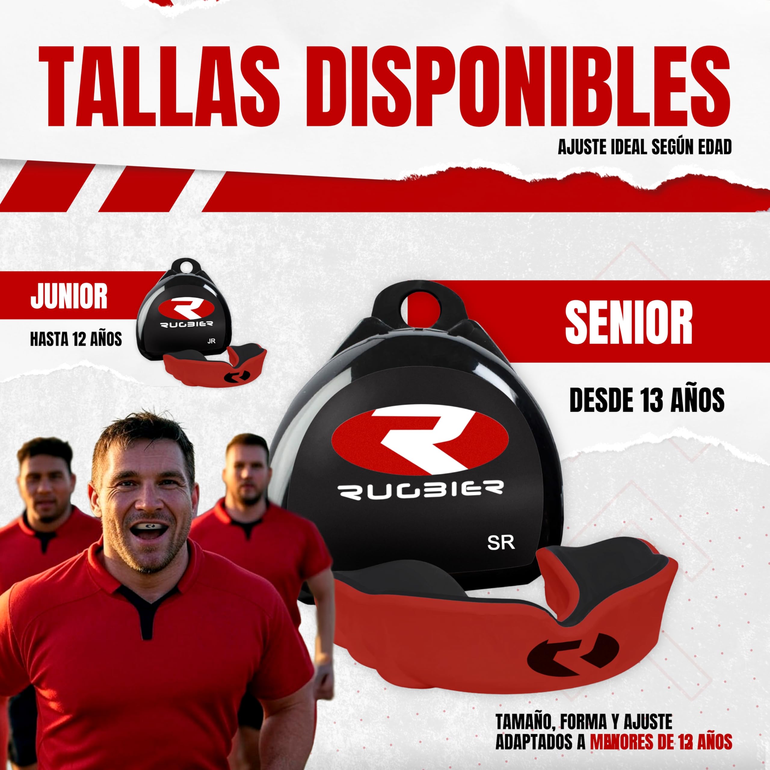 Protector Bucal Rugby Dual Gel Termo Moldeable Talla Adultos Niños Protección Dental Avanzada Rojo Negro Senior