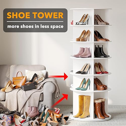 Miniatura 3 de SpaceAid Zapatero giratorio de 6 niveles, diseño de parte inferior alta, torre giratoria de almacenamiento Lazy Susan, estante giratorio 360,