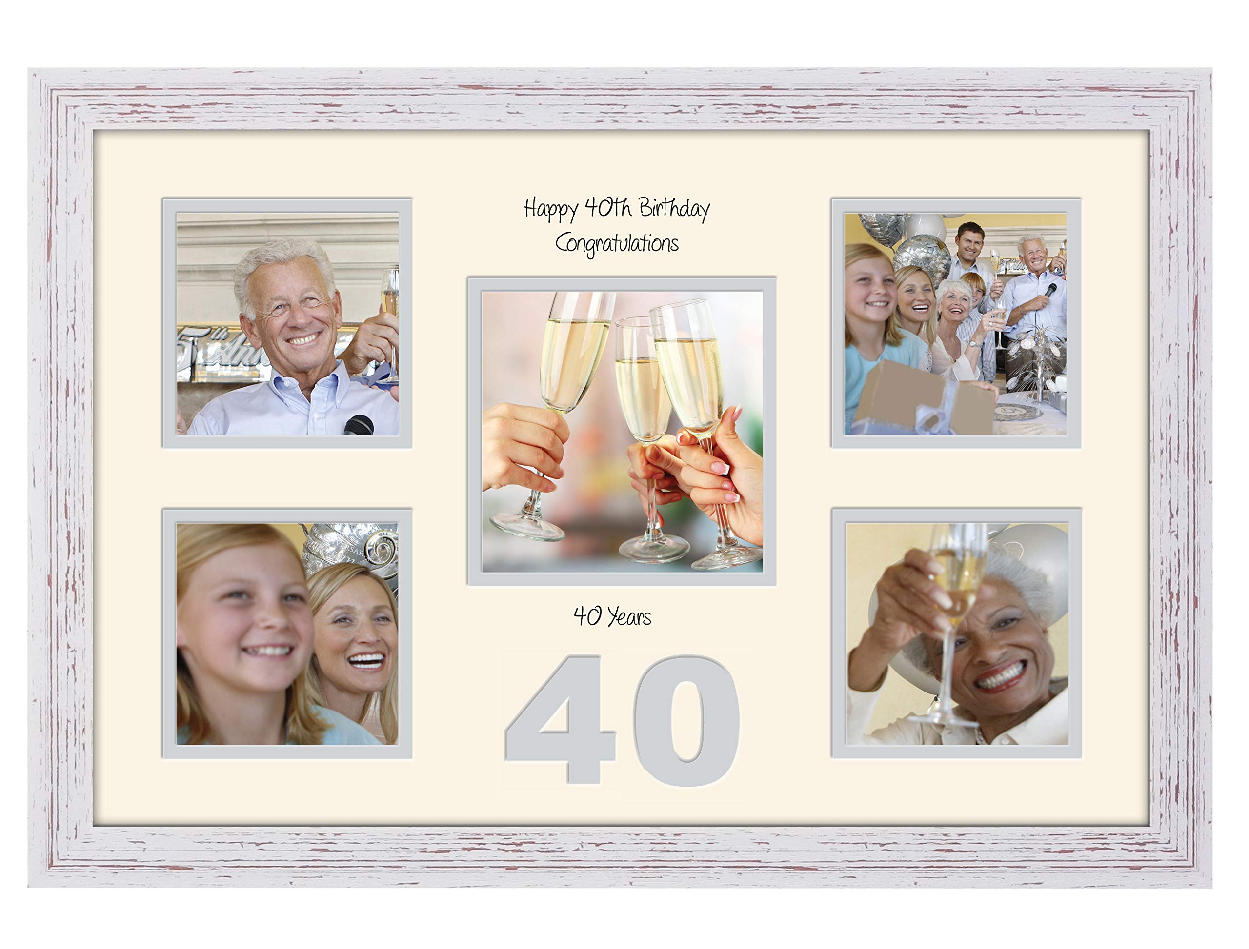 Photos In A Word Shabby Chic Finish Frame Cream Mount Grey Inside 40Th Birthday Photo Frame 4"X4" X4 And 5"X5" Photo 967D (Shabby Chic Finish Frame Cream Mount Grey Inside)