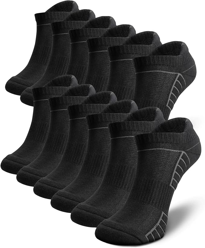 GENIJALAC 6 Pairs Running Socks for Men Women, Cotton Cushioned Ankle Socks, Arch Support, Anti