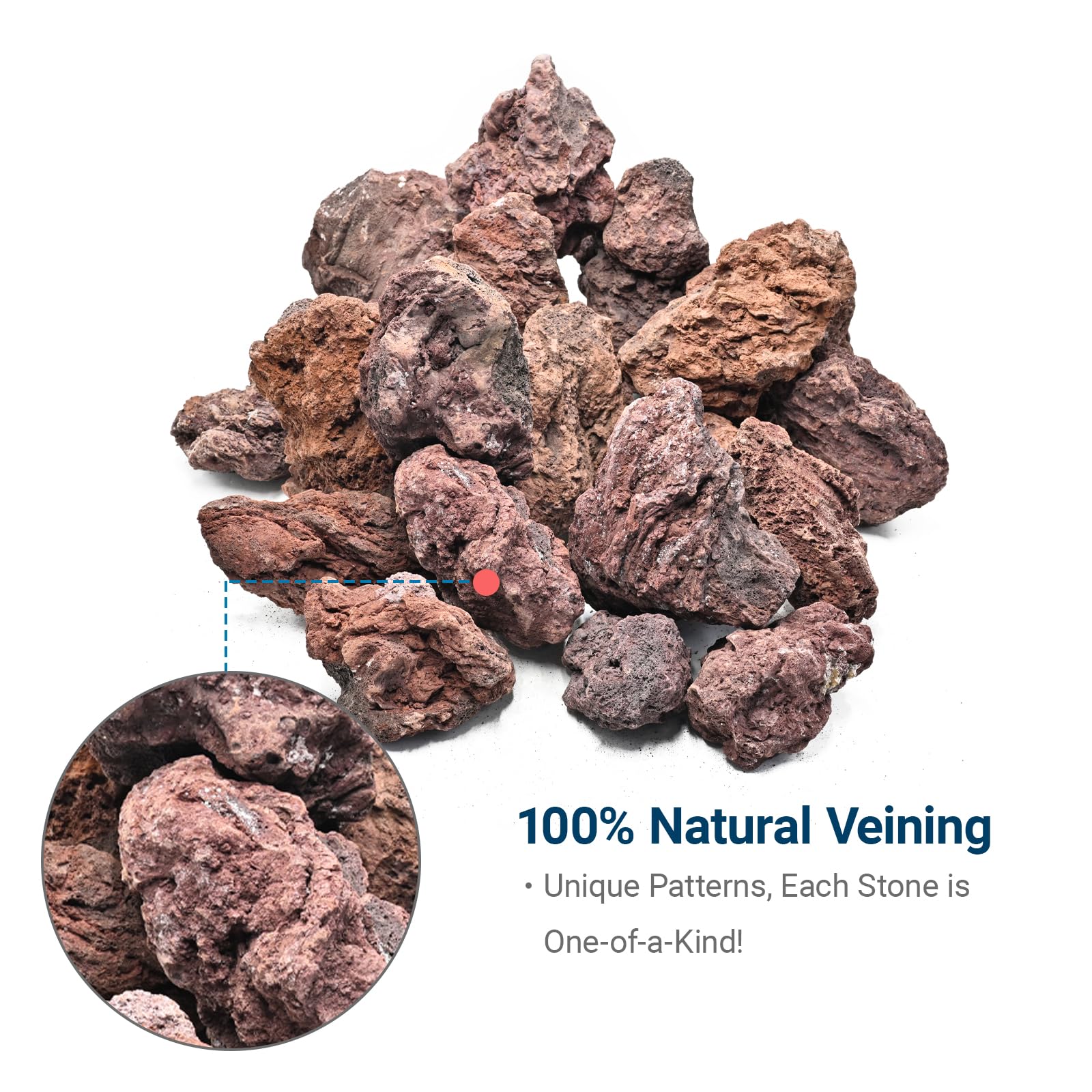 Pierres de lave noires - Pierre volcanique naturelle pour aquascaping, aquarium, terrarium et aménagement paysager décoratif (rouge, 3,6 kg, 6 pièces (6-18 cm)