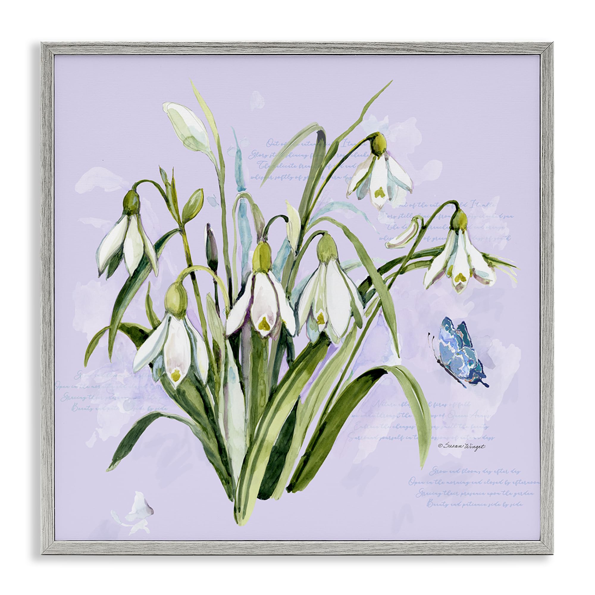Stupell Industries Farmhouse Gray (Textured) 'Snowdrops With Vintage Writings'| Framed Giclee Art