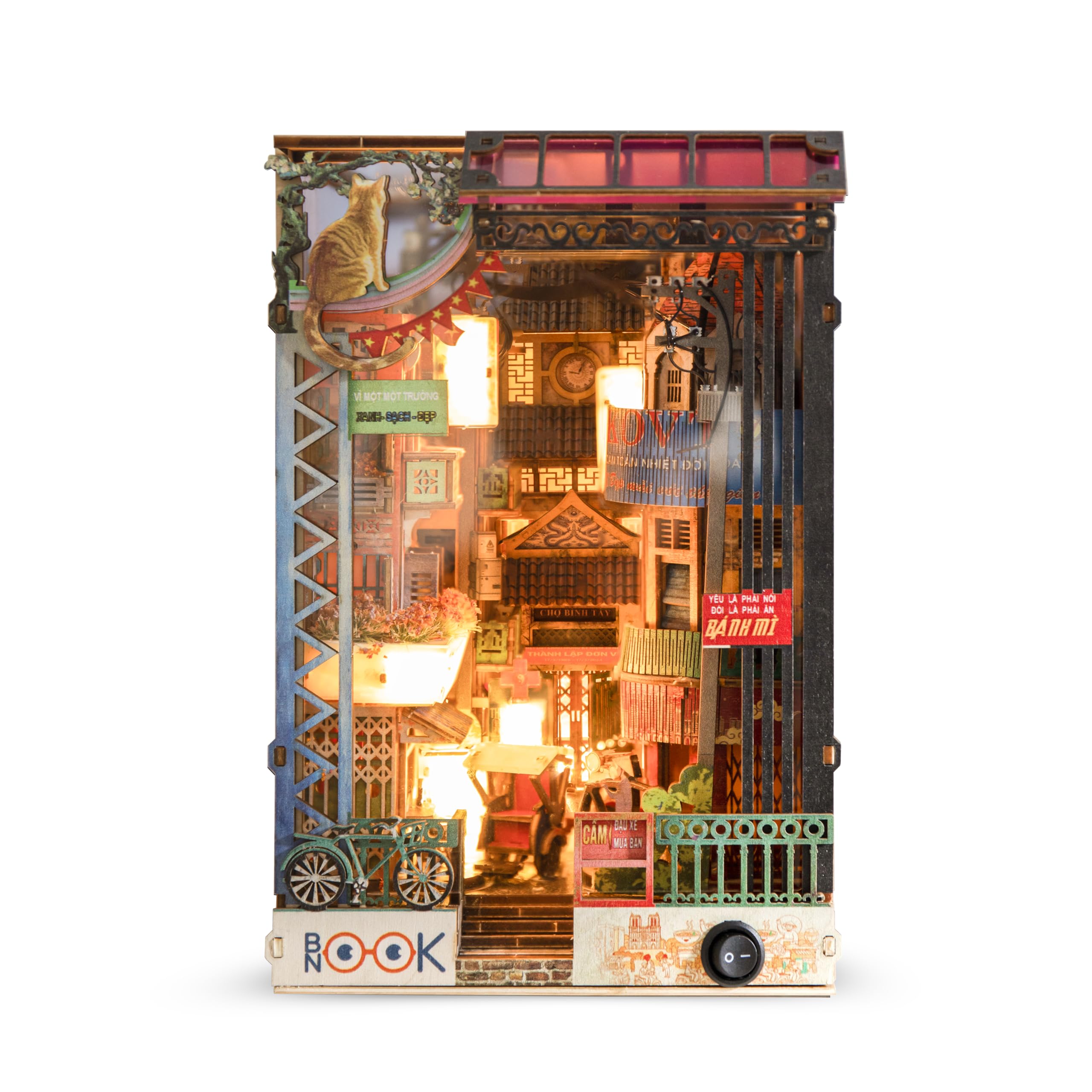 Kit fai da te in miniatura Vietnam, angolo del libro di strada di Saigon, kit per la costruzione di diorama illuminato a LED, regali artigianali per adolescenti e adulti, kit modello in miniatura con