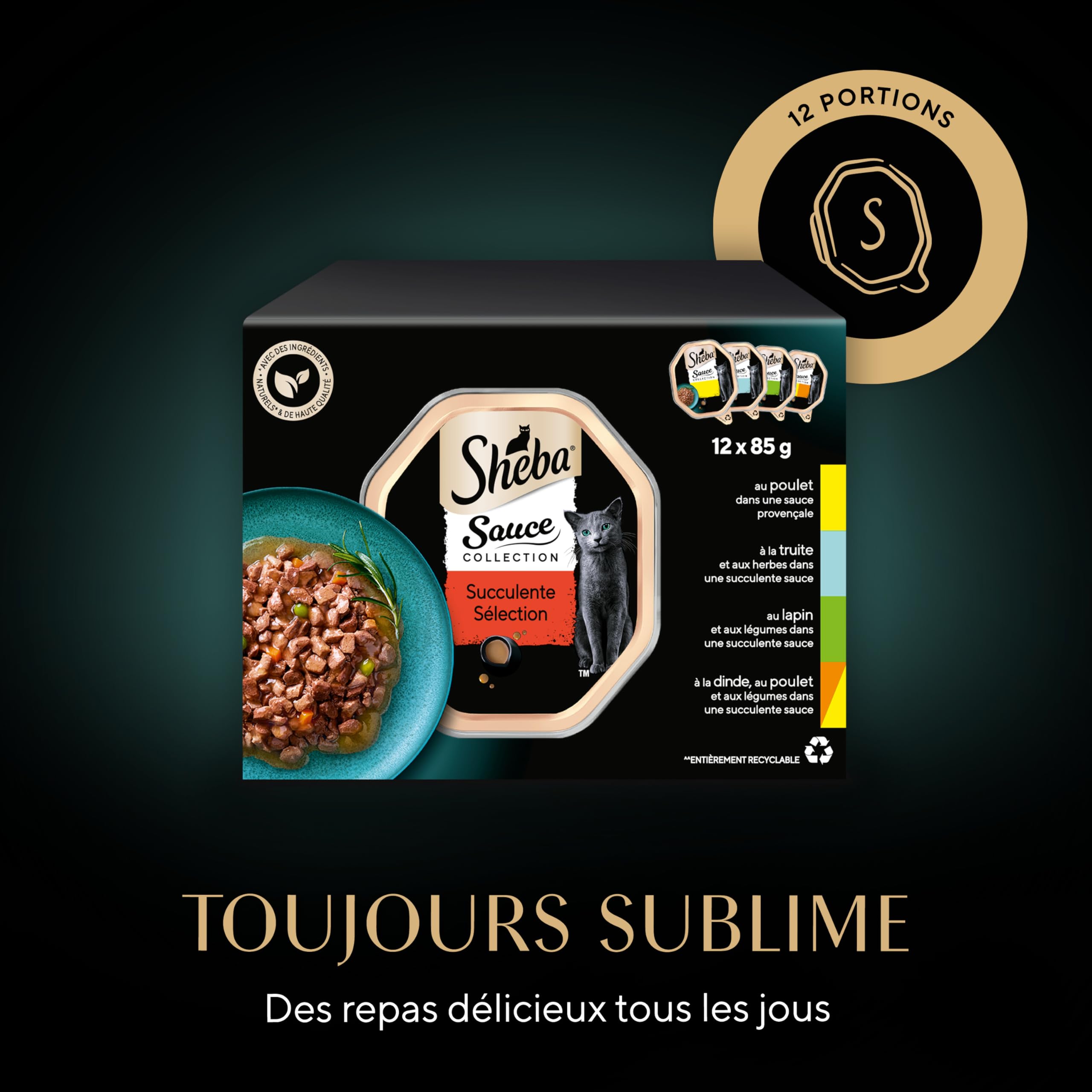 Sheba Sauce Collection Barquettes Nourriture Humide pour Chat Adulte Sélection Mixte 4 variétés 12x85g