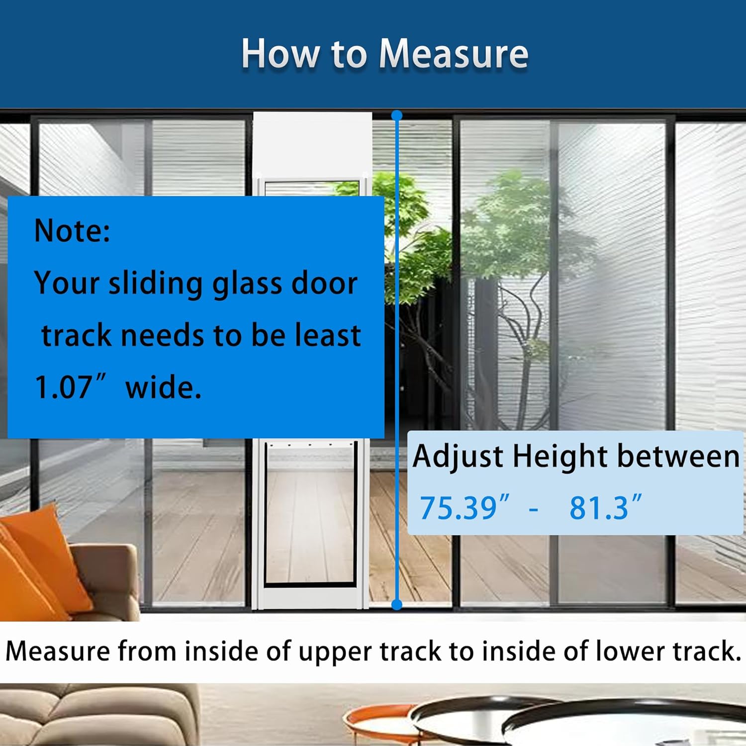 XLarge Dog Door for Sliding Glass Doors, Adjustable 75.39"-81.3" Slider Height, Extra Large Dog Door for Sliding Door, All-Metal Framed & Tempered Glass Lockable Panel Can Slide Up and Down