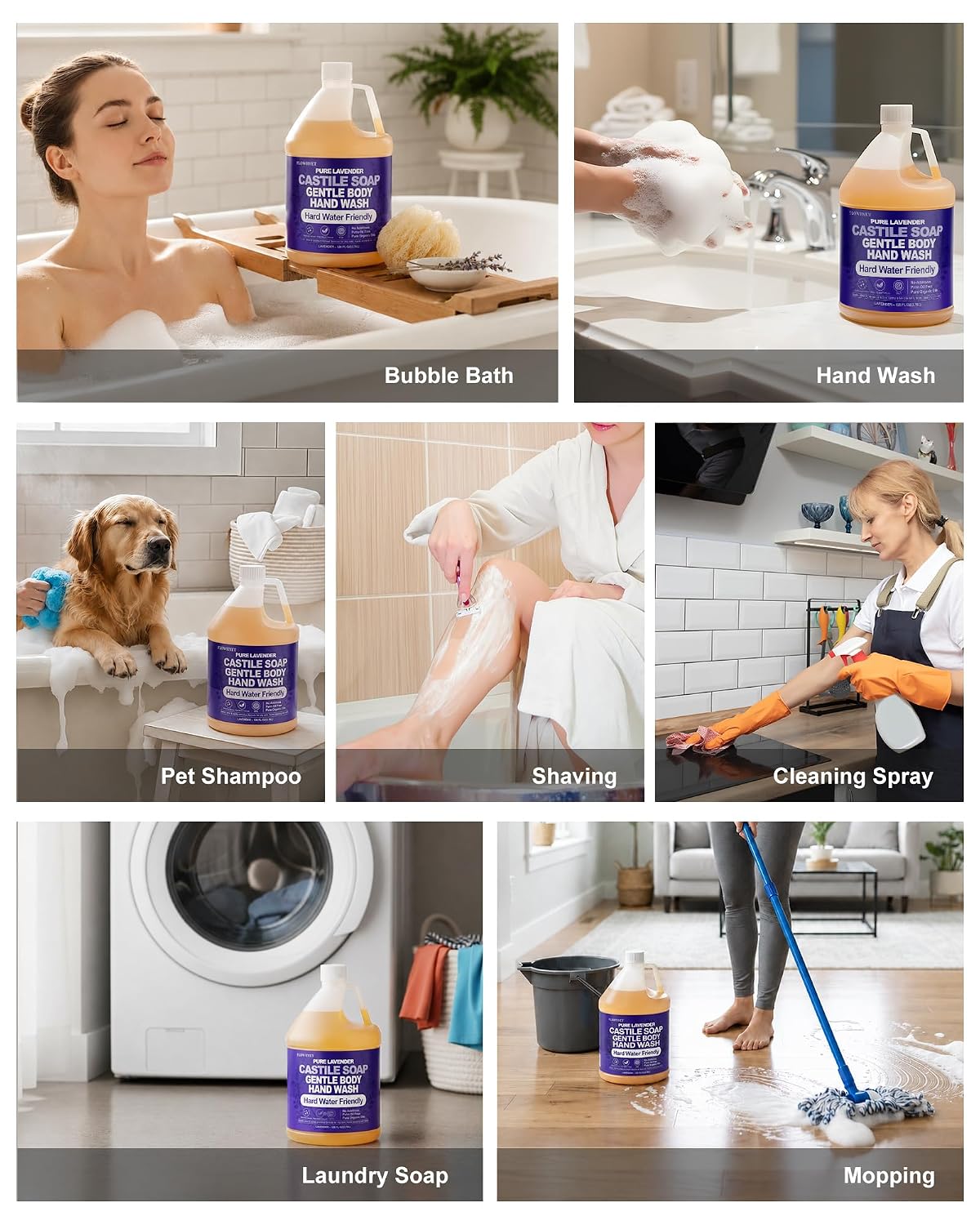 Pure Castile Soap Liquid Lavender 120 fl oz Refill – Natural Organic Body Wash,Hand Wash Hard Water Friendly Bath Soap Liquid,Body,Face, Laundry & Home Cleaning image 4