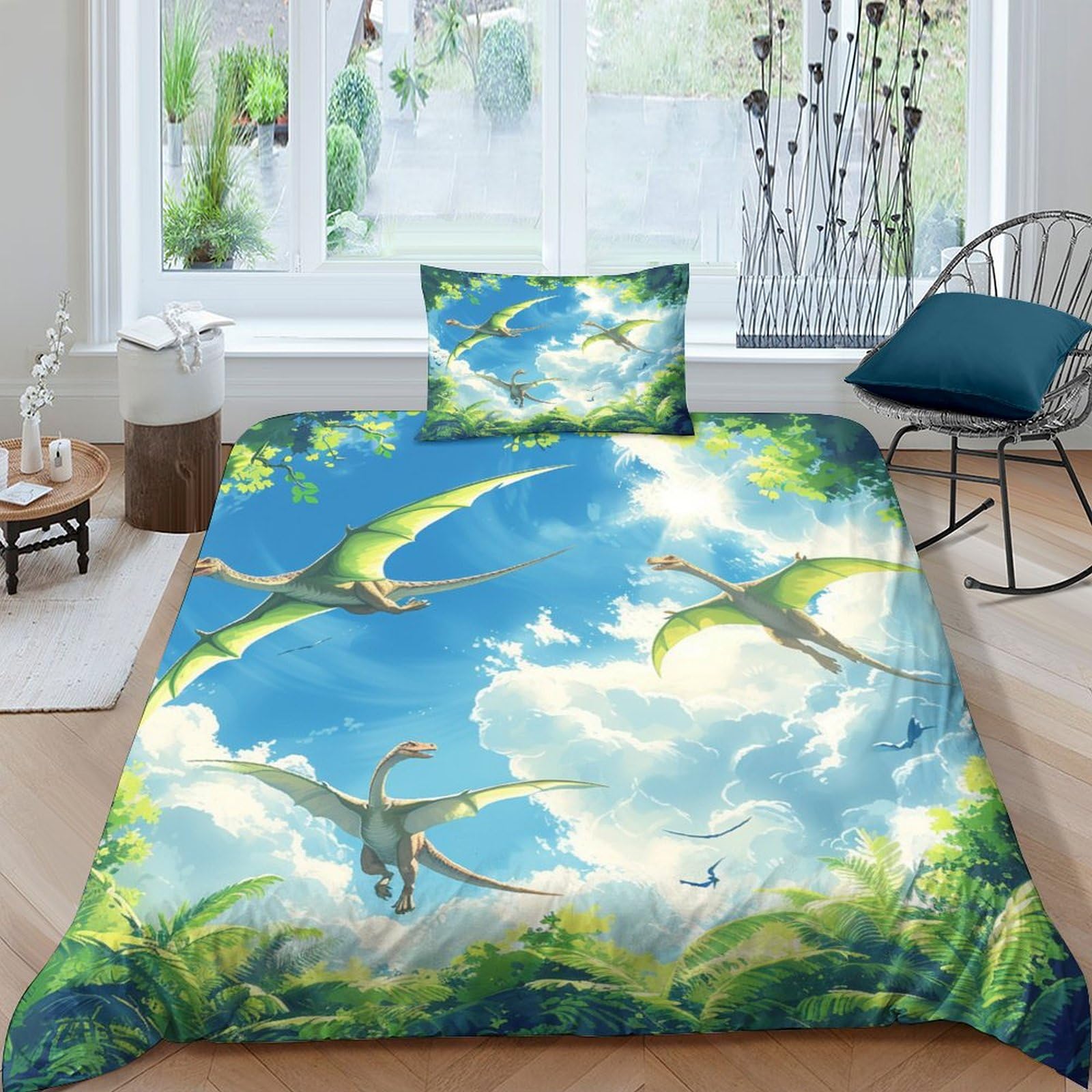 NRAOPEVVD Dinosaur Duvet Cover Set 3 PCS Hotel Quality Quilt Cover Bedding Set Bed Covers with Pillowcases with Zipper Closure Hypoallergenic Soft Breathable Microfiber Single（135x200cm）