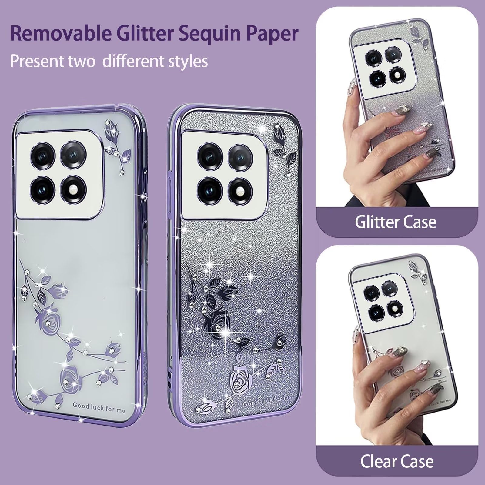 Jeelar Pour OnePlus 10T Coque,Étui De Protection à Paillettes