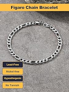 U7 Stainless Steel 5MM Figaro Chain Link Bracelet : Amazon.ca
