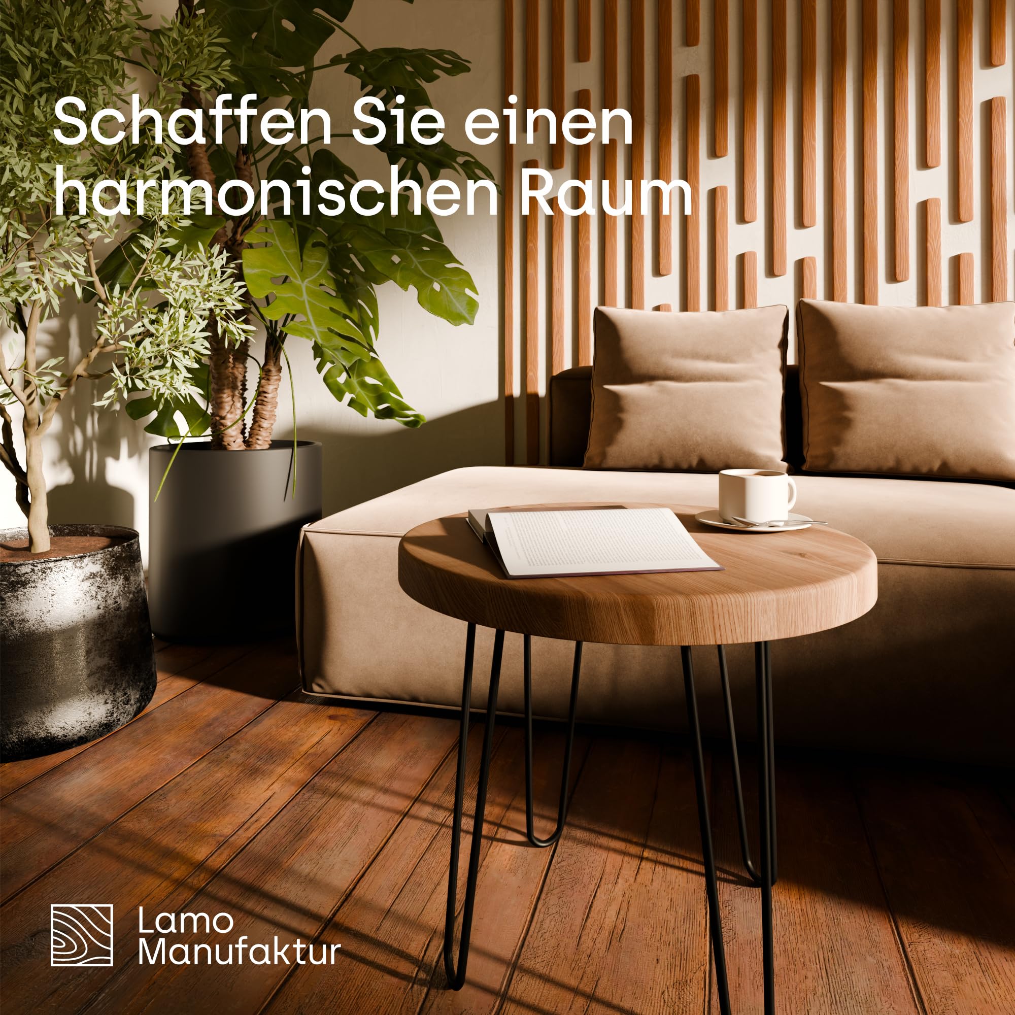 LAMO Manufaktur Holzplatte rund 50 cm aus Naturholz | Tischplatte für Couchtisch, Kaffeetisch, Nachttisch | Stärke: 28 mm | Farbe: Dunkel