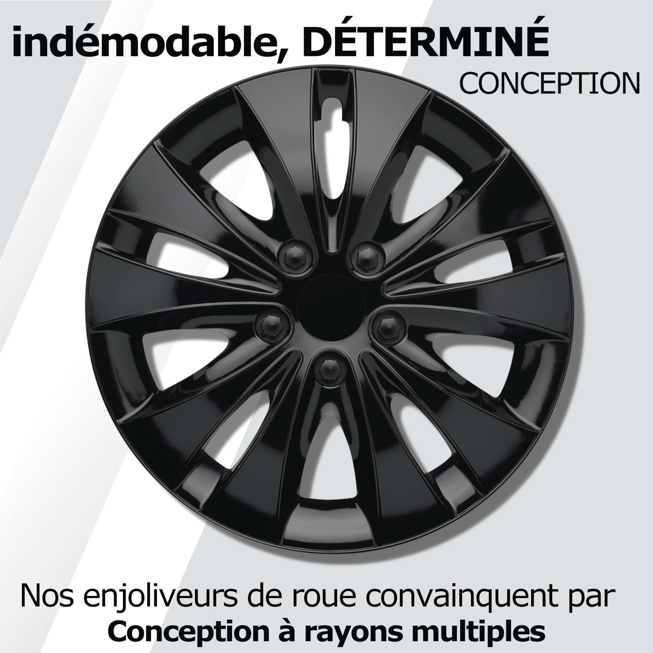 Lot de 4 Enjoliveurs Noirs 15 Pouces – Kuglo Stormer Design, ABS 100% Recyclé, Protection Jante/Valve, Universels