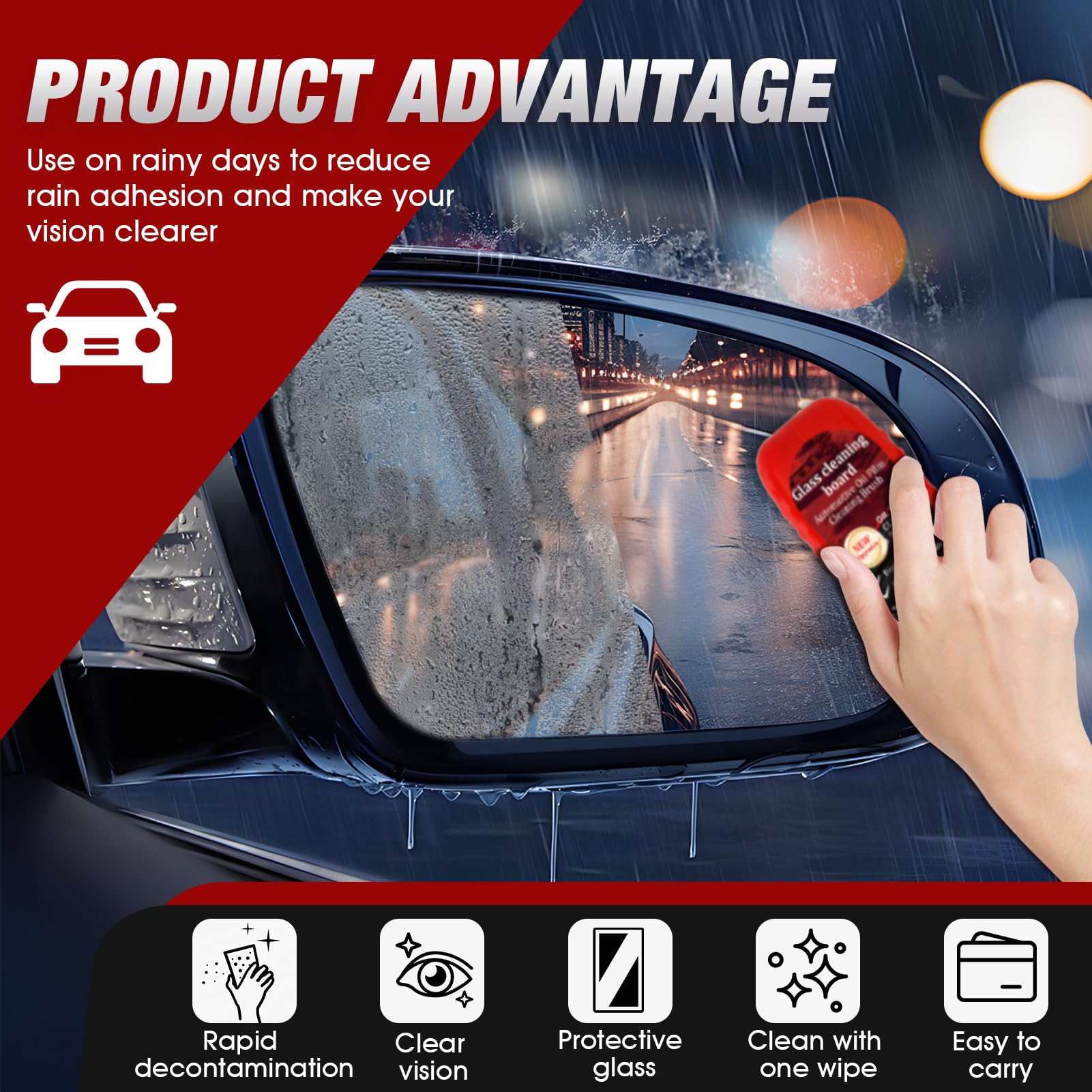 ALLONY Glass Cleaning Board, 120ml Clear view Parebrise, Nettoyant Pare Brise Voiture, Film Oléophobe pour Vitres D'automobiles, Nettoyant Vitre Voiture y 100ml Recharges