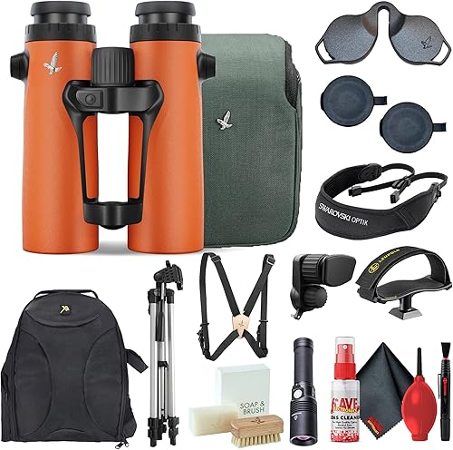 Paquete de telémetro binocular Swarovski EL de 10 x 42 pulgadas (naranja) con asistente de seguimiento, suspensión BSP Bino, trípode, mochila,