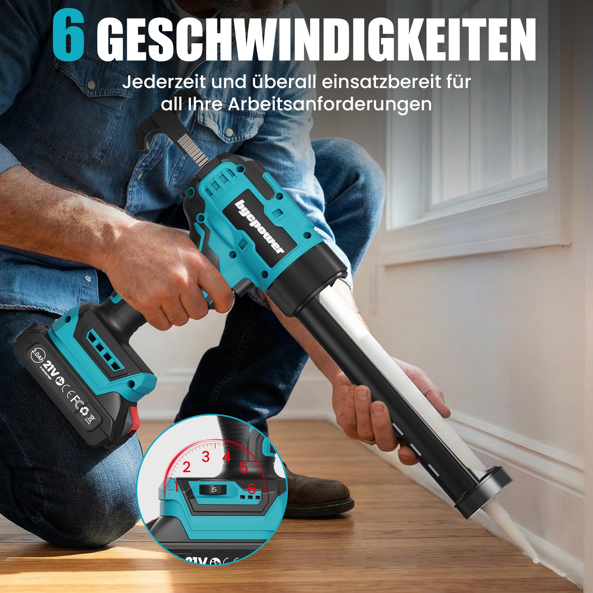 Akku-kartuschenpresse kompatibel mit Makita LXT-18V, 2x2000mAh Akkus, 6 Geschwindigkeiten, Max 1100Lb, LED-Licht, für 300ml Kartuschen