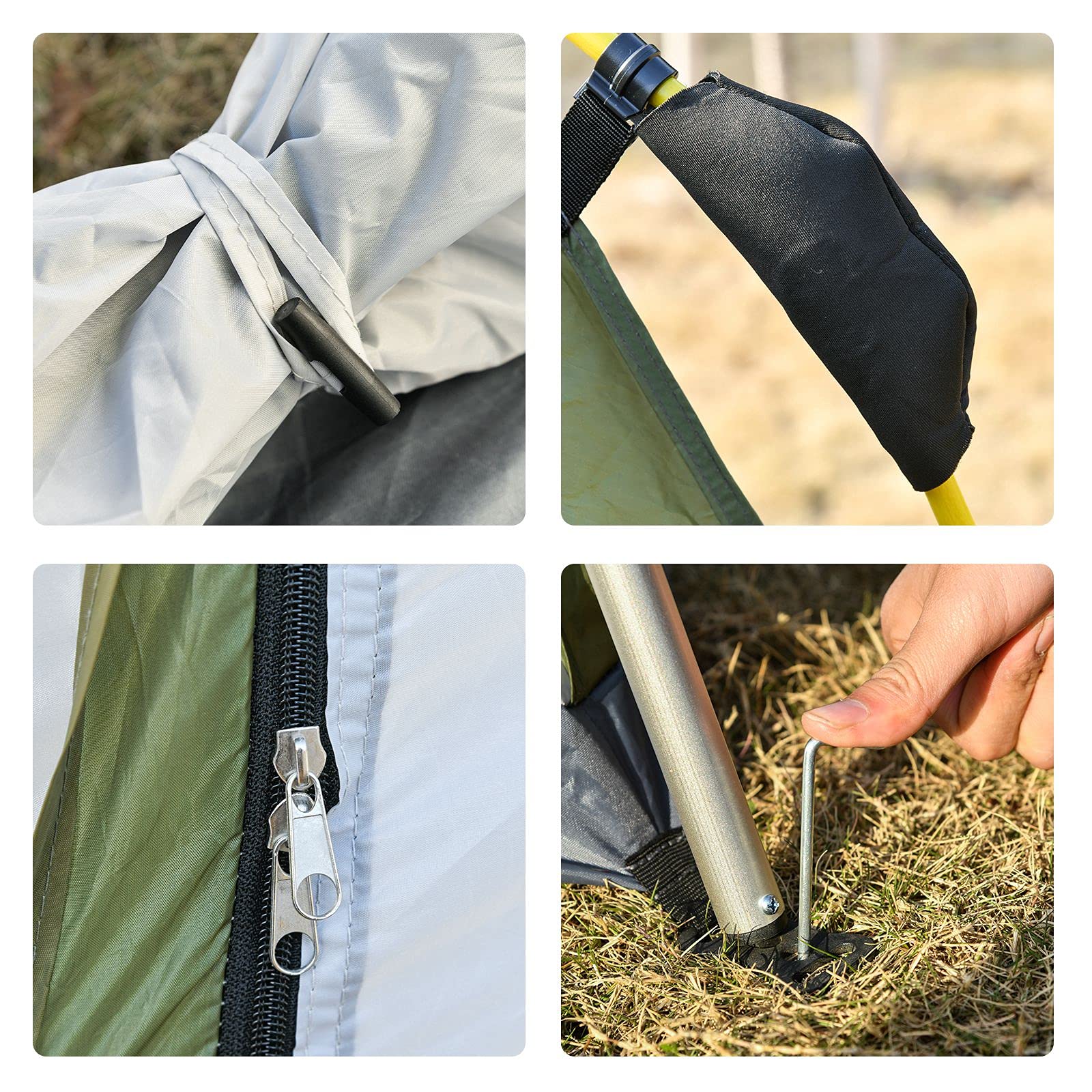 Outsunny Tenda Campeggio 3 Posti, Tenda a Igloo Pop Up con 4 Porte a Cerniera e 4 Finestre a Rete, Sacca di Trasporto Inclusa, Protezione UV, 240x240x199cm, Verde