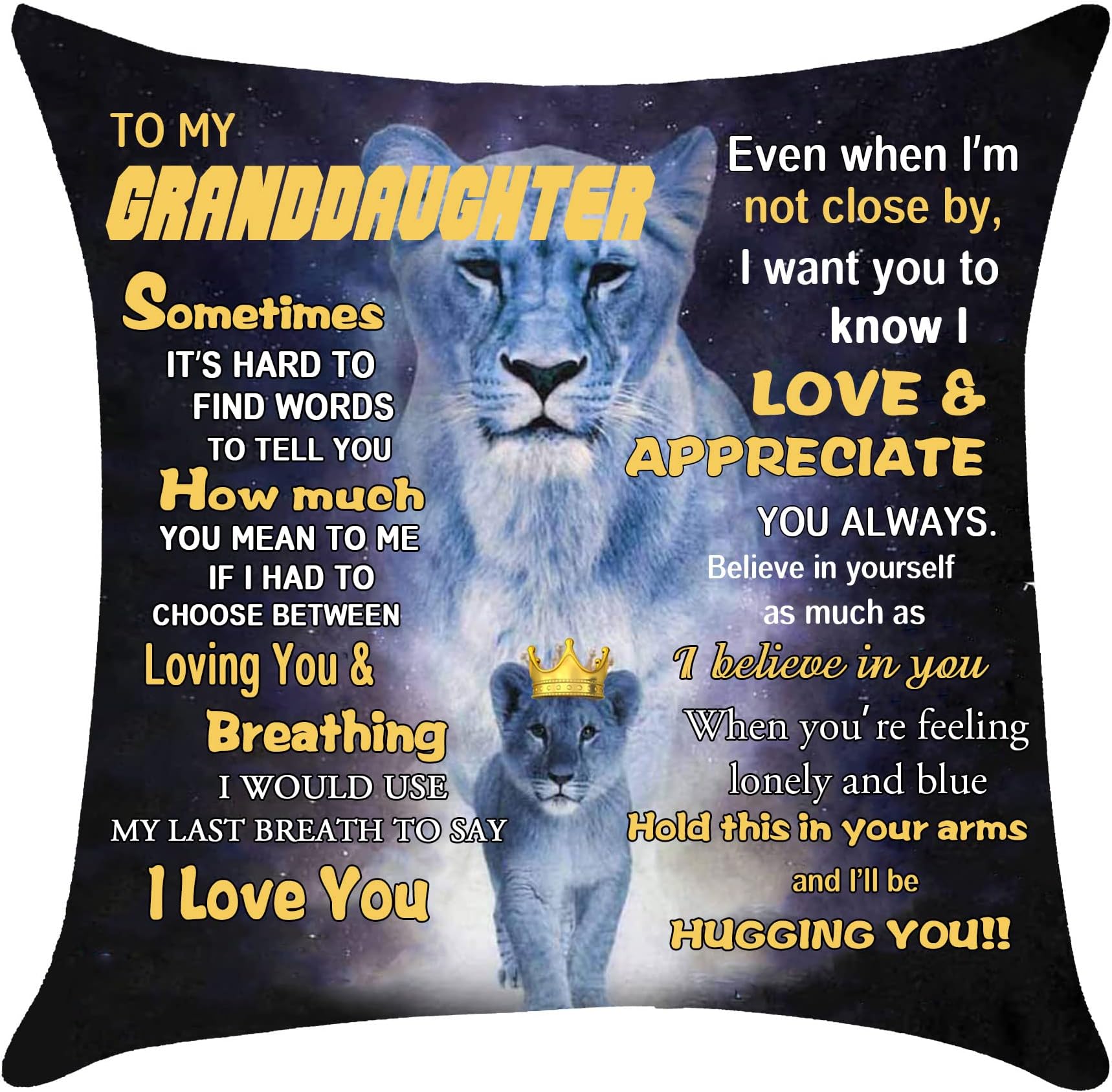 IVELECT Granddaughter Gift Present from Grandma Lions Cushion Cover for Granddaughter Birthday Gifts (granddaughter gift from grandma)