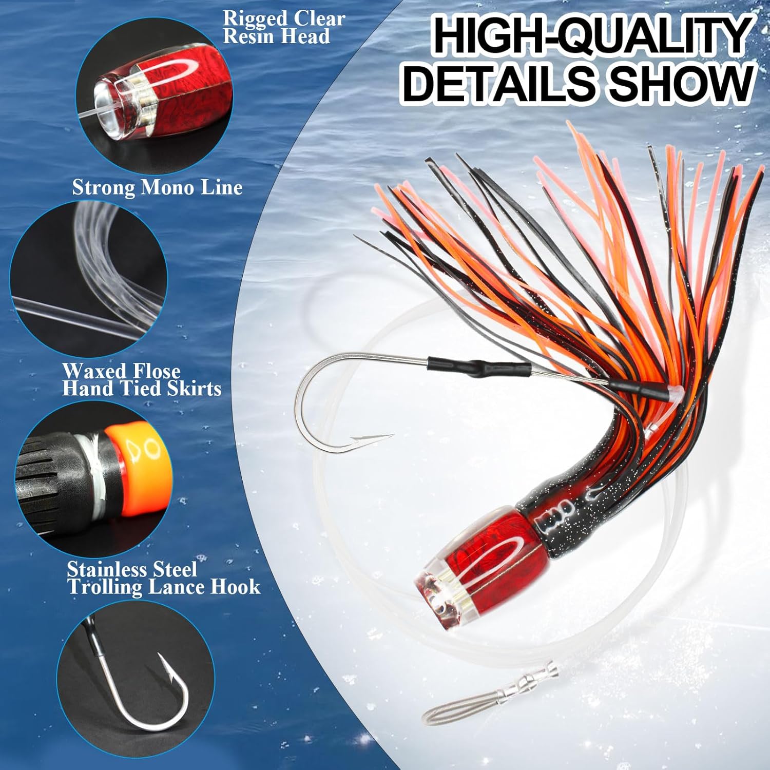 VIKETECH 12’’ 8oz Resin Saltwater Trolling Lure Big Game Deep Sea Offshore Fishing Lures for Tuna Marlin Mahi Mahi Wahoo Included Mesh Bag