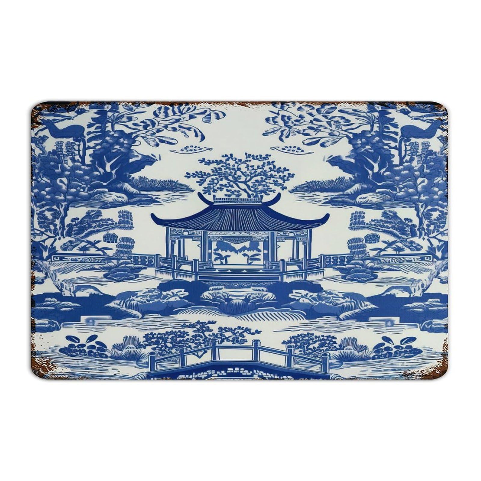 Toile oriental floral plaque en métal pour raviver un mur vide avec une décoration pagode asiatique
