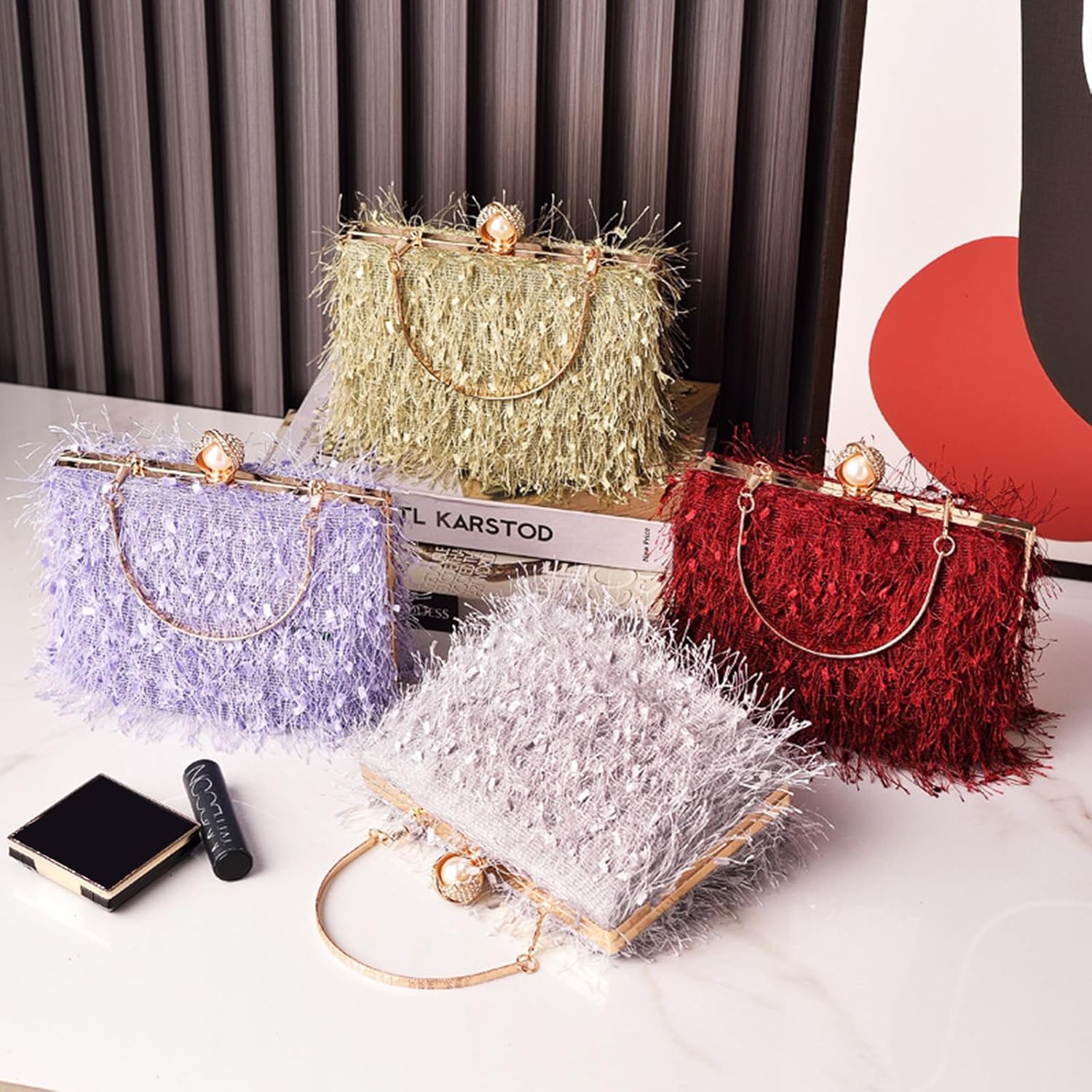 CORIOS Tassel Evening Bag for Women Rhinestone Clutch Bag Beaded Handbag Bridal Wedding Purse Shoulder Bag