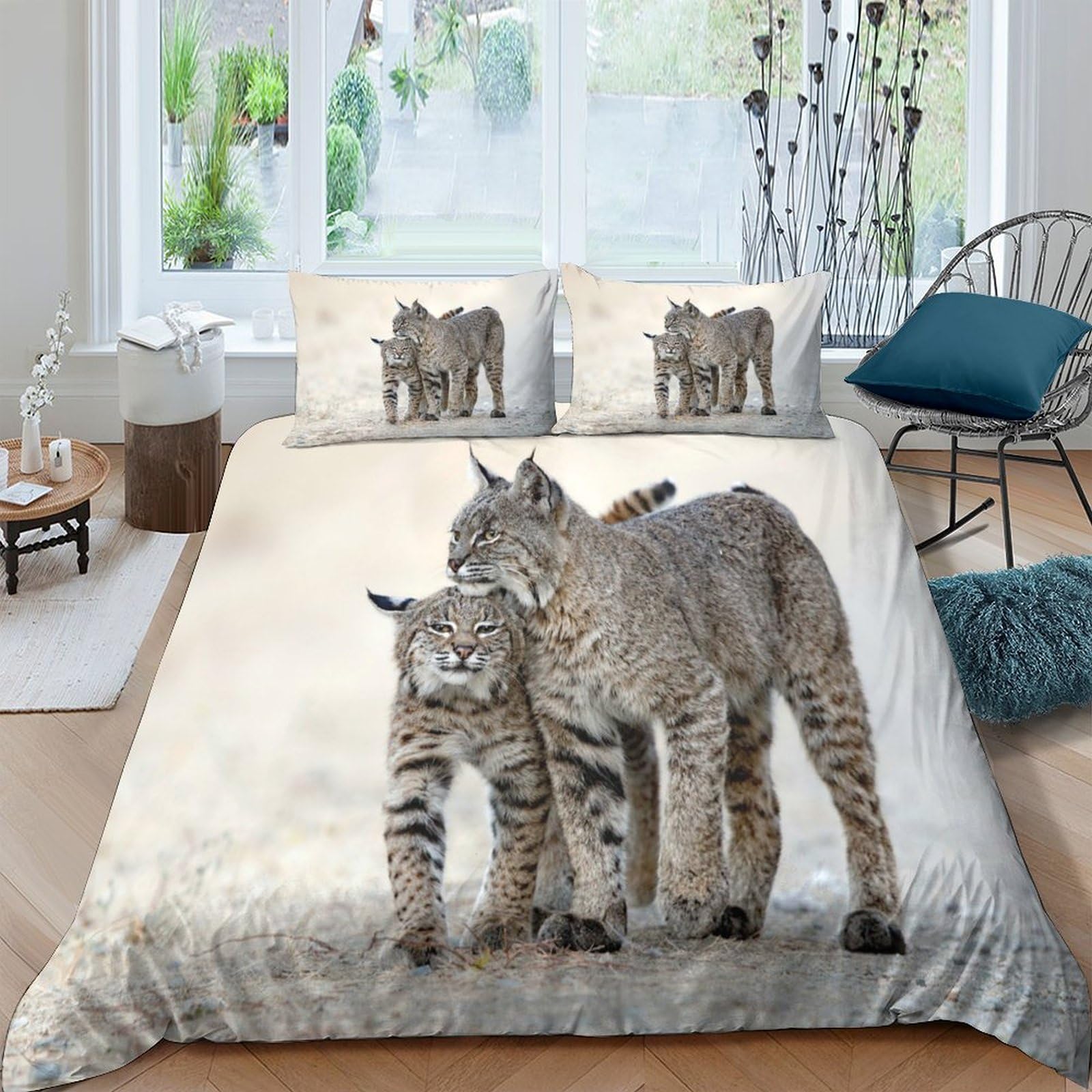 Ctjqhvkz Style-1 3D Printed Wild Lynx Fitted Sheet Microfiber Soft Breathable Animal Pattern Mattress Cover For Bedroom Dorm Decor Single（135X200cm）