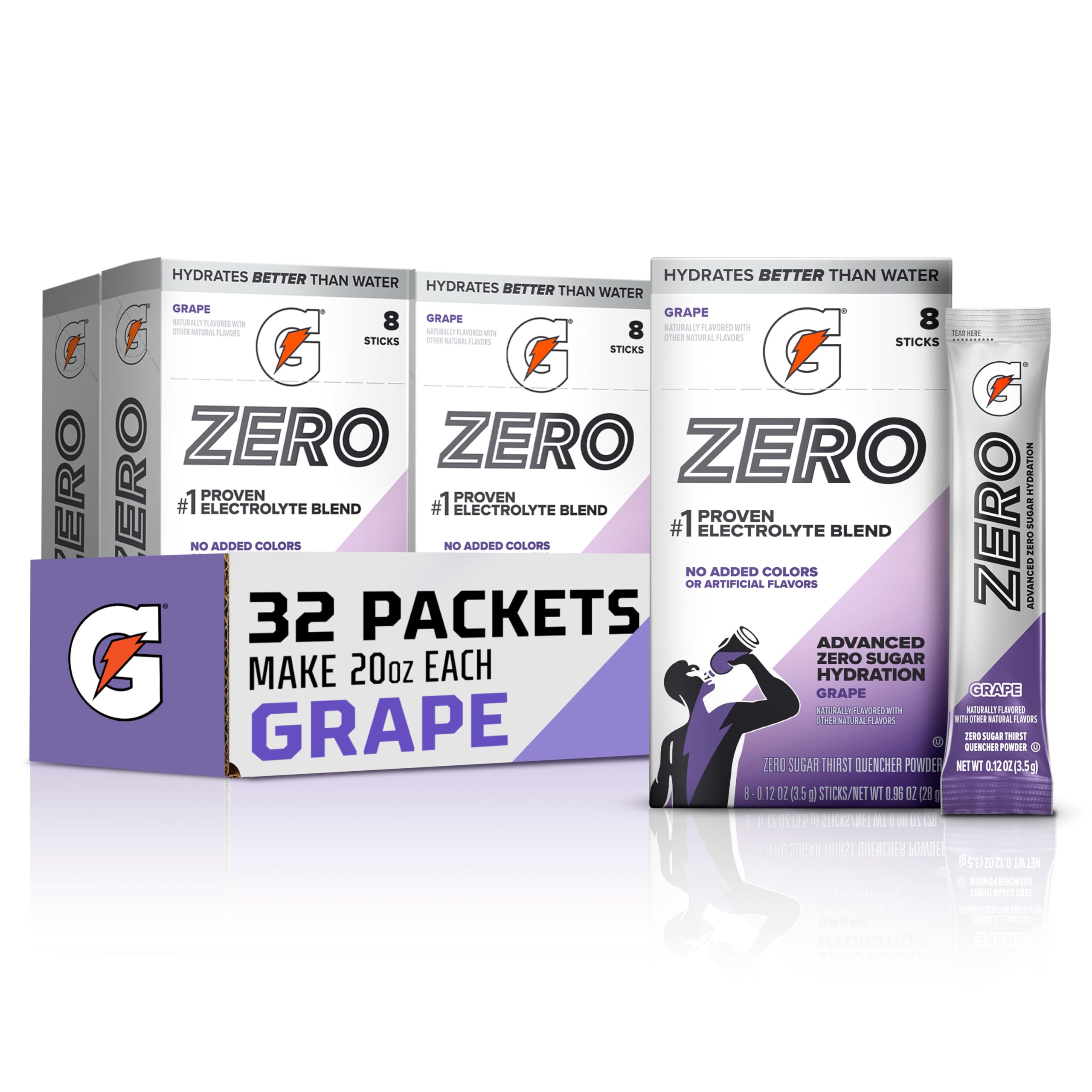 Gatorade Zero Sugar Powder, Grape, (32 Servings) | Electrolyte Powder Drink Mix, No Artificial Flavors, No Added Colors, Zero Sugar, Sports Drinks, Hydration
