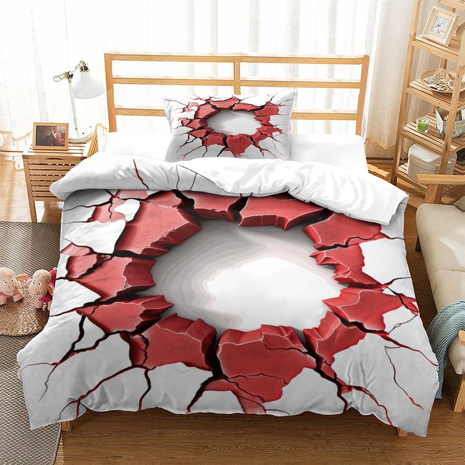P1S9U7W5Y 3D Printed Cracked Design Duvet Cover Set 3pcs Microfiber Creative Bedding Set Single（135x200cm）
