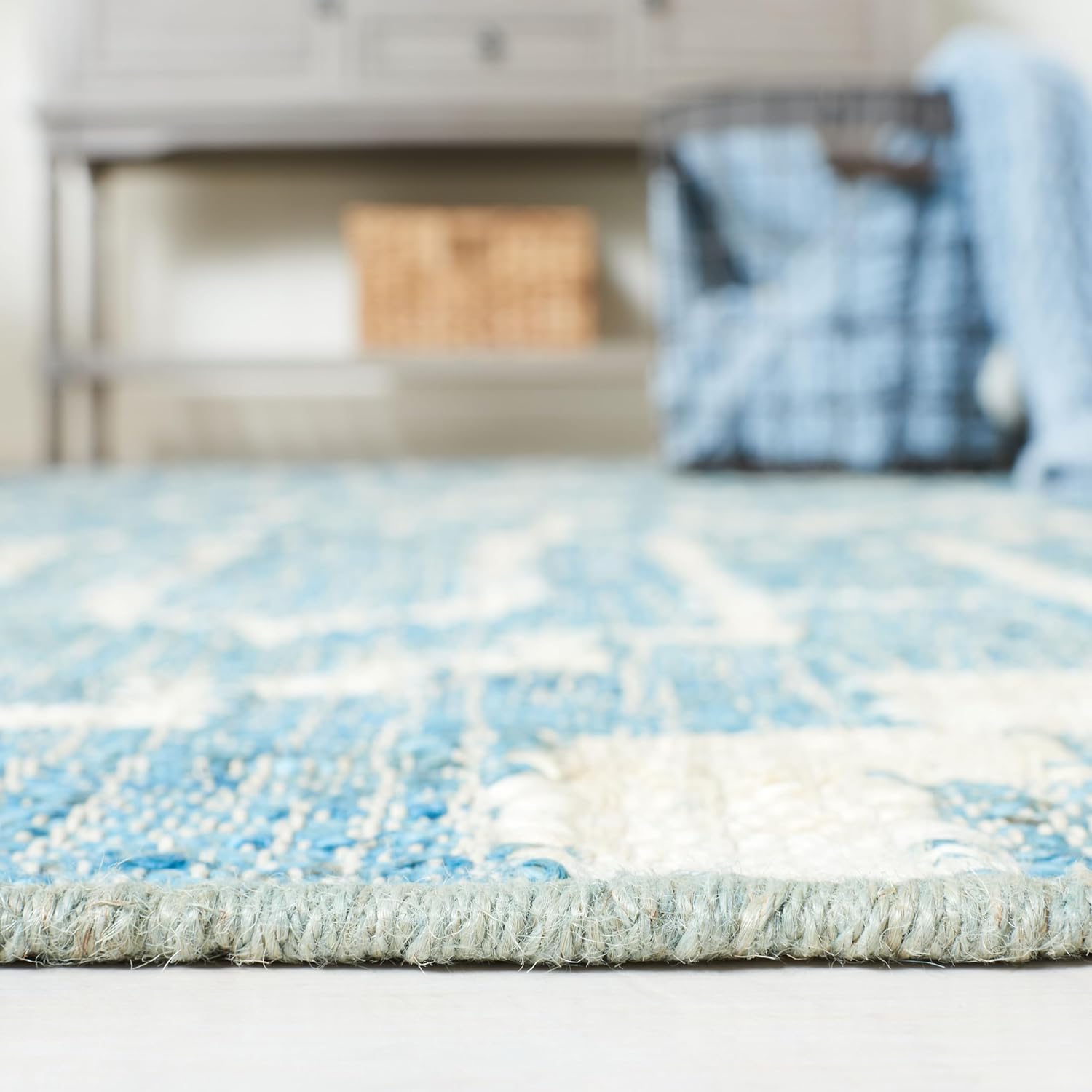 SAFAVIEH Natural Fiber Collection Runner Rug - 2'3" x 9', Blue & Ivory, Handmade Jute, Ideal for High Traffic Areas in Living Room, Bedroom (NFB750M)