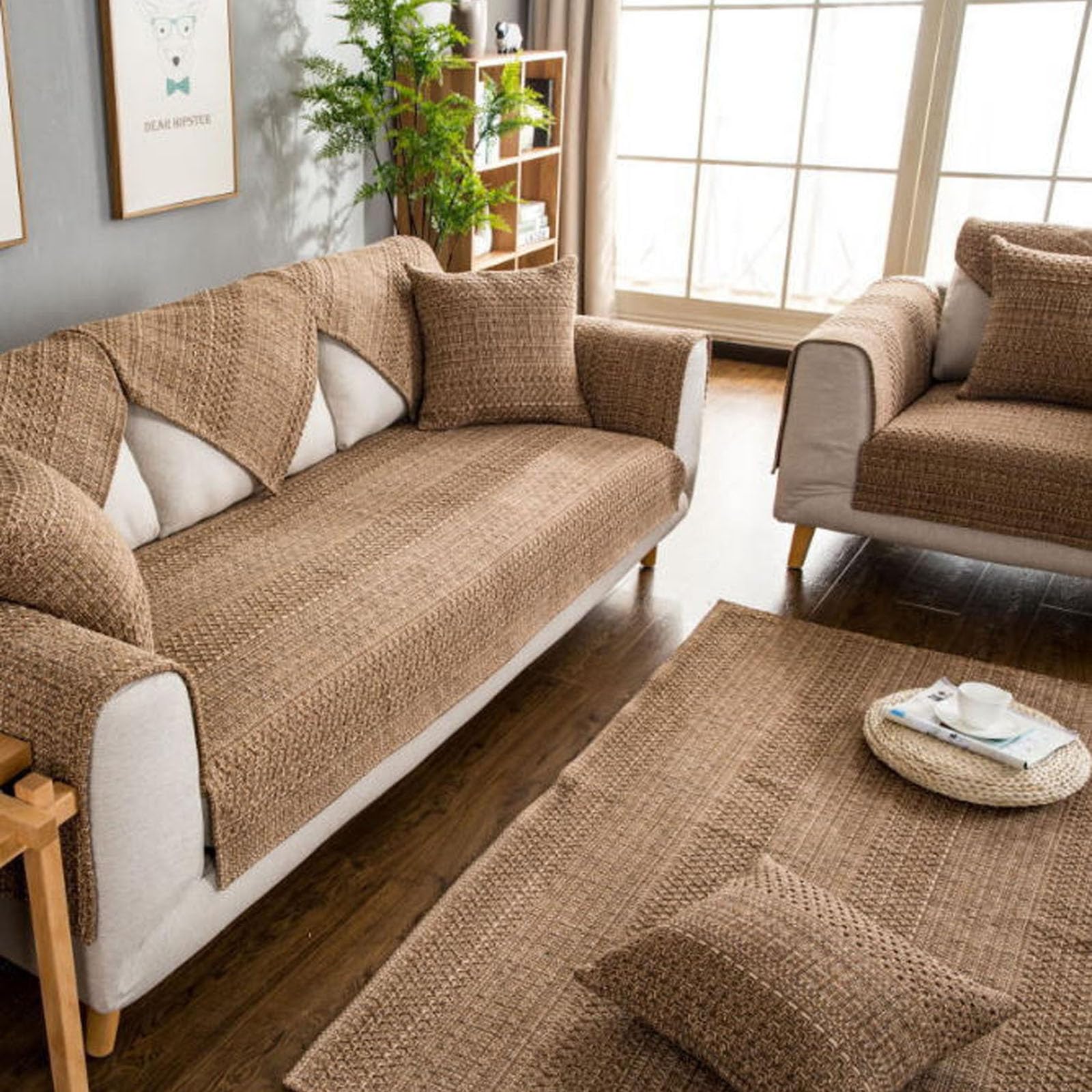Genérico Fundas de Sofá Mascotas,Algodón de Lino Protector de Sofá para Perros Cubre Sofa Chaise Longue 3/2/4/5 Plazas Protector de Muebles para Salón Seccional,80x240cm