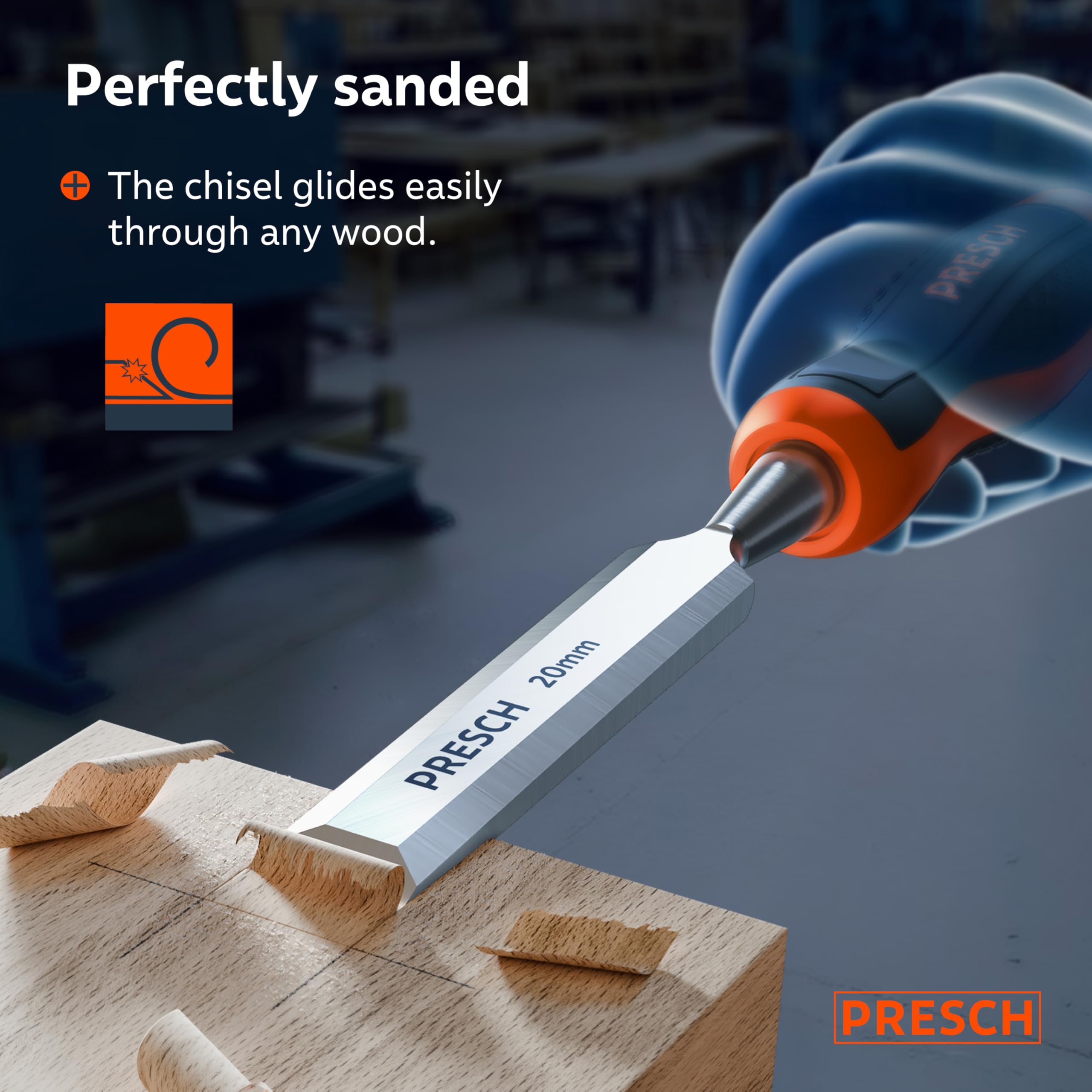 Presch Wood Chisel 20mm, Perfectly Polished for immediate use, for Professionals with 25° Angle - Image 2