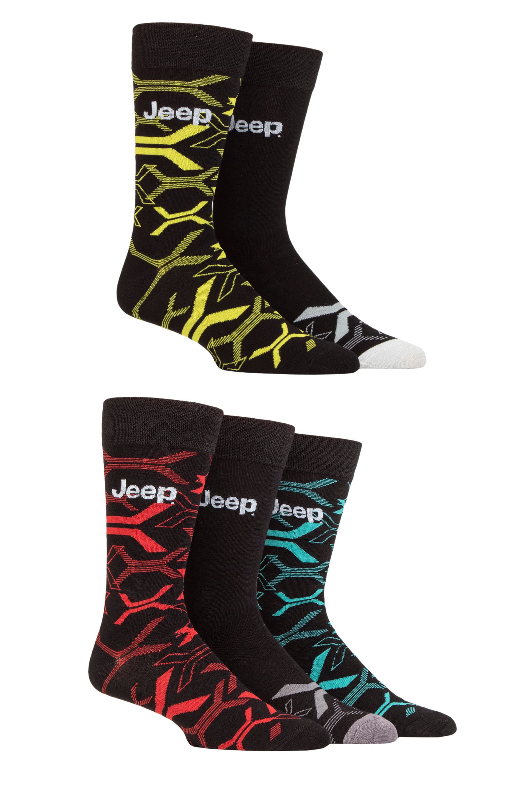 Jeep Mens Everyday Wear Leisure Patterned and Plain Eco-Friendly Soft Breathable Bamboo Blend Socks with Gentle Grip Tops available in a Multipack of 5 Multi 6-11
