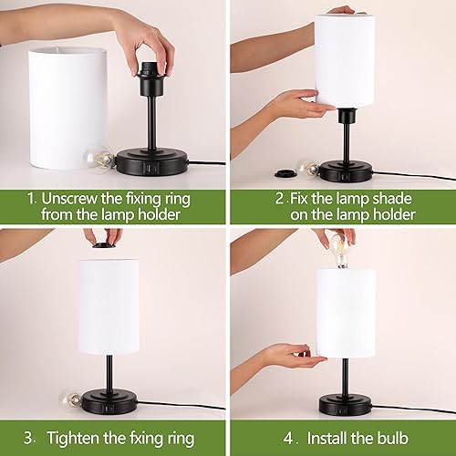 Miniatura 5 de Hi-ERA Table Lamp, Touch Bedside Lamp, Touch Lamp for Bedrooms, Nightstand Lamps with USB A+C Charging Ports, Fabric Shade and Metal Base, Desk Lamp