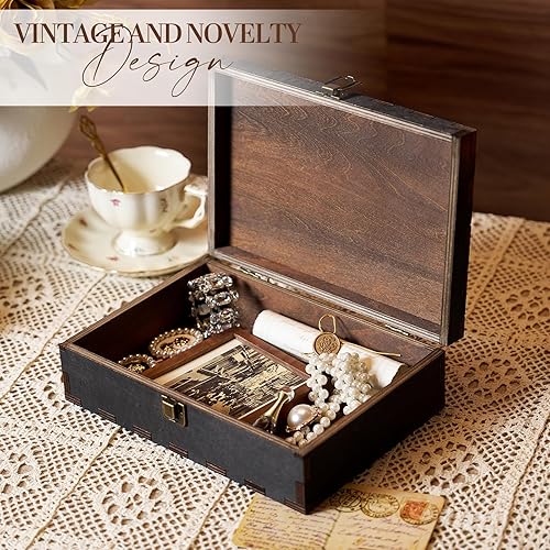 Miniatura 5 de AW BRIDAL Caja de recuerdos con tapa, caja de almacenamiento de recuerdos de boda de madera, regalos de despedida de soltera, aniversario,