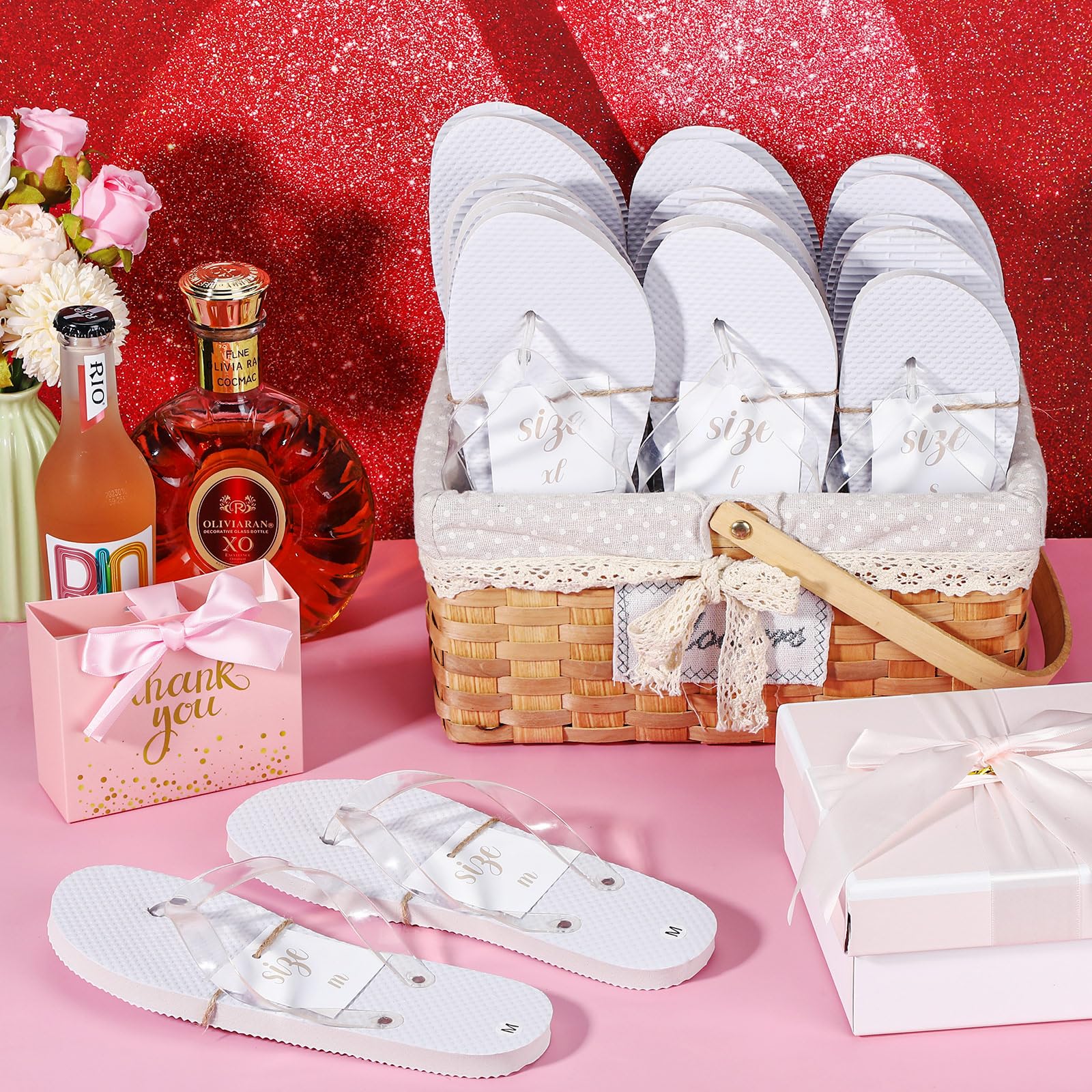 Hestya 24 Pares Chanclas para Invitados Sandalias de Boda Pantuflas Blancas para Recepción Playa Piscina Fiesta, 4 Tamaños