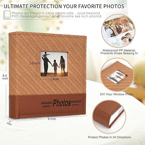 Miniatura 2 de RECUTMS Álbum de fotos de 4 x 6 pulgadas, 200 fotos con espacio de escritura, cubierta de cuero con ventana, 200 fotos de 4 x 6 pulgadas, álbum de