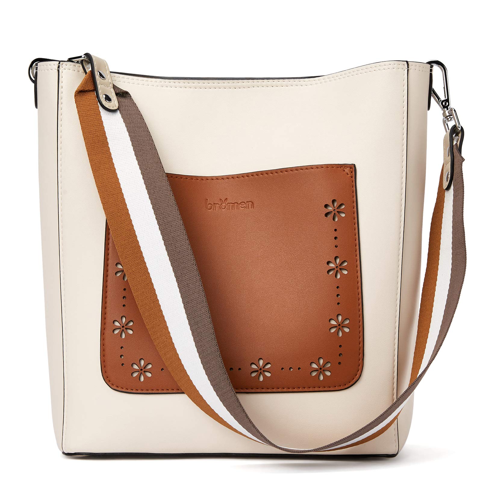 BROMENHobo Bags for Women Leather Handbags Designer Shoulder Bucket Crossbody Purse White