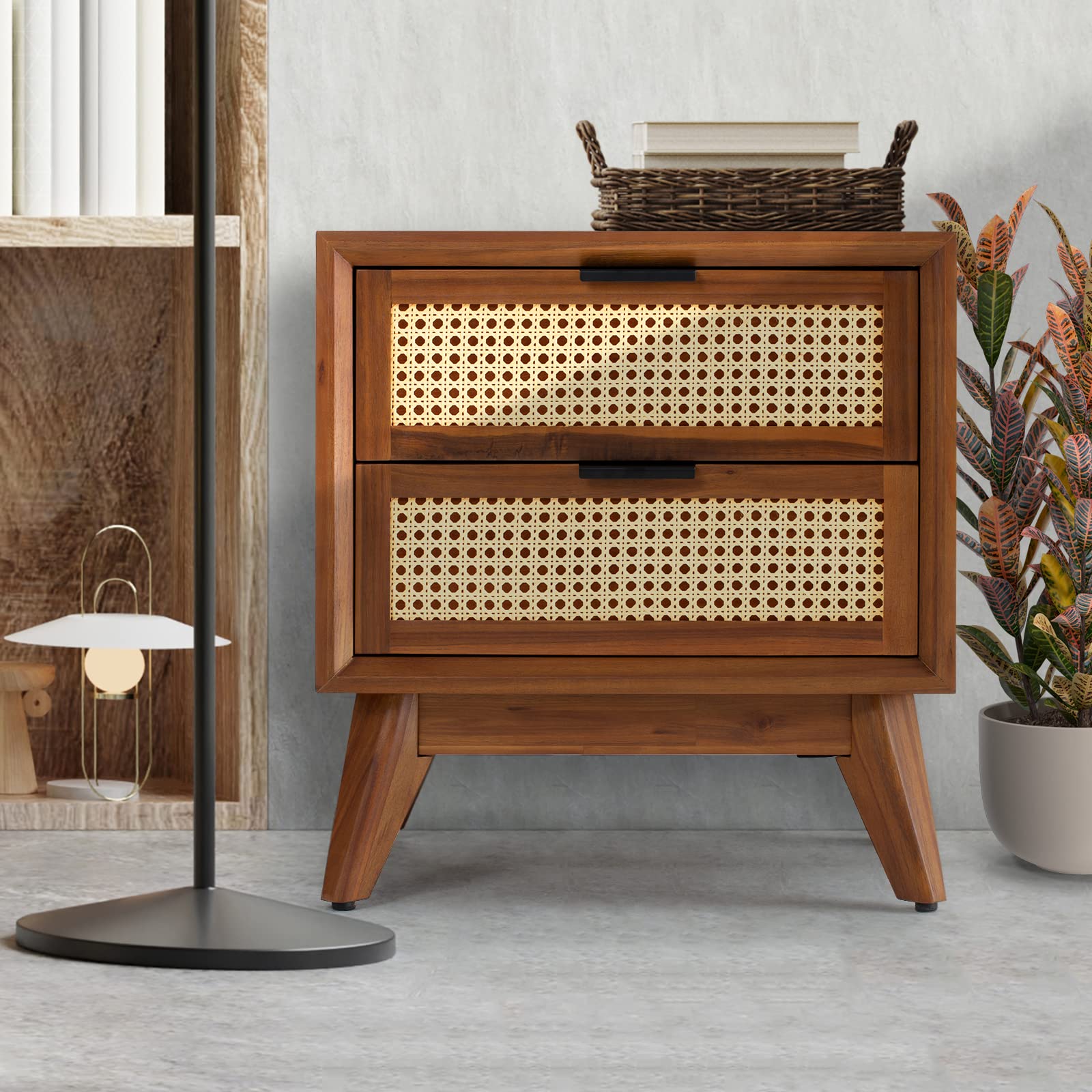 Amazon.com: Bme Jasper Deluxe Solid Wood Rattan Nightstand