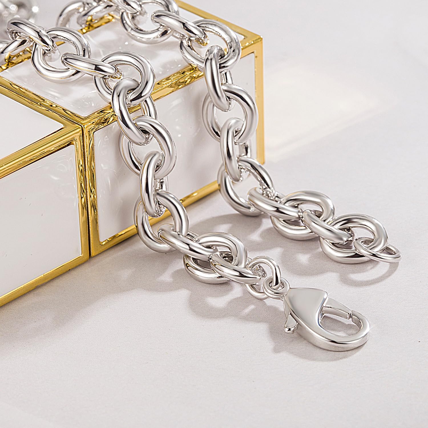 925 Sterling Silver Classic Round Cable Wire Link Necklace Men Cuban Curb Oval Belcher Link Chain Choker 16 to 30 in For Women 24k Gold Plated Jewelry Gift (8.5MM Silver, 22 inch) - Image 5