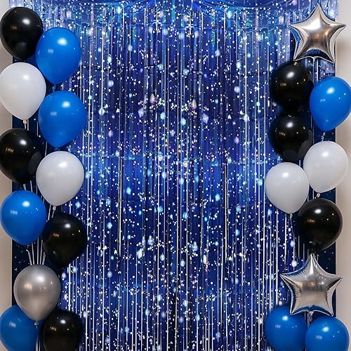 Paquete de 2 cortinas de telón de fondo espacial con flecos de oropel de galaxia, decoración de fiesta de cumpleaños de 3.3 x 6.6 pies, para fondo