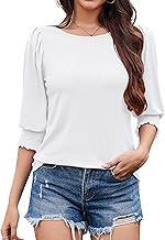 Women's 3/4 Sleeve T-Shirt Summer Round Neck Basic Top Cotton Casual Loose Solid Elegant Pullover Blouses T-Shirts