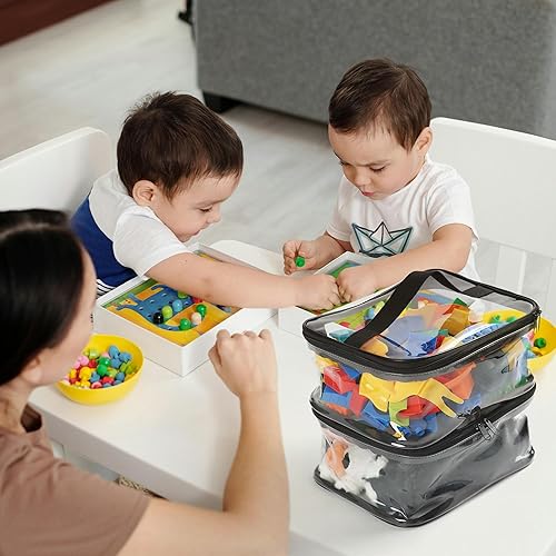 Miniatura 7 de Paquete de 6 bolsas transparentes de almacenamiento de juguetes con cremallera, 9.5 x 7 x 4 pulgadas, impermeables, reutilizables, bolsas