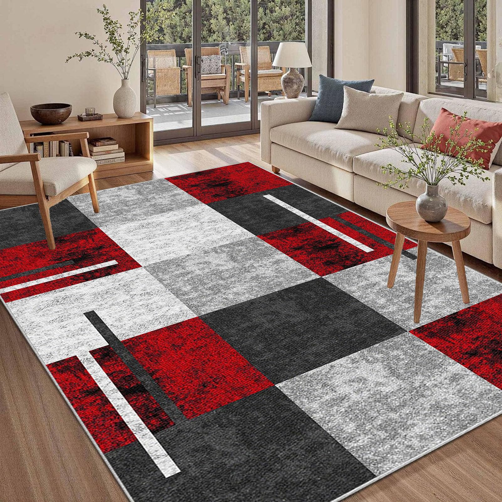Dywan do salonu, nadaje się do prania, z krótkim włosiem, w stylu vintage, szary, 180 x 230 cm, duży, antypoślizgowy, do sypialni, biura, jadalni
